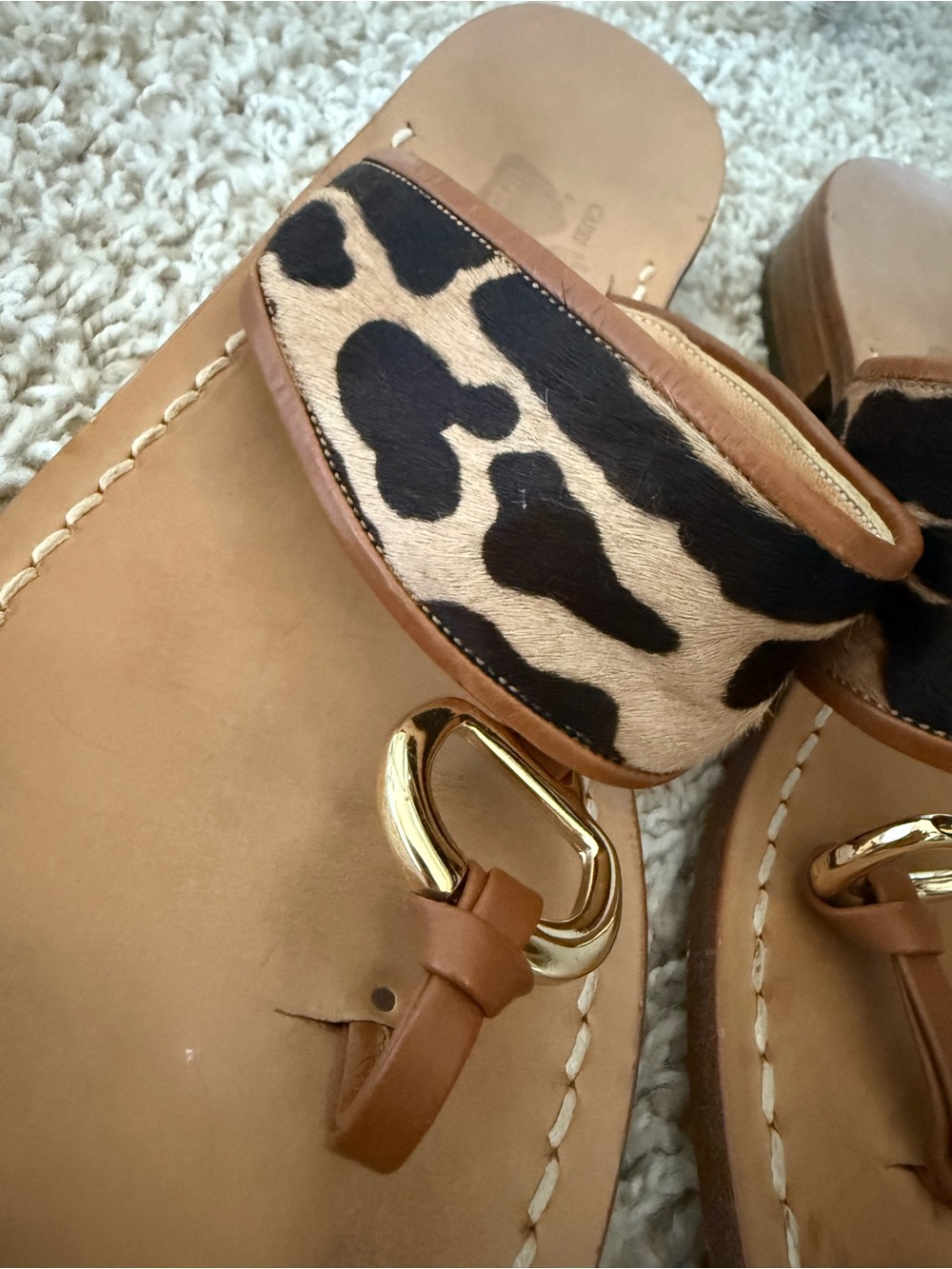 Vero Cuoio Leopard Print Toe-Loop Sandals with Gold Buckle - Picture 7 of 9